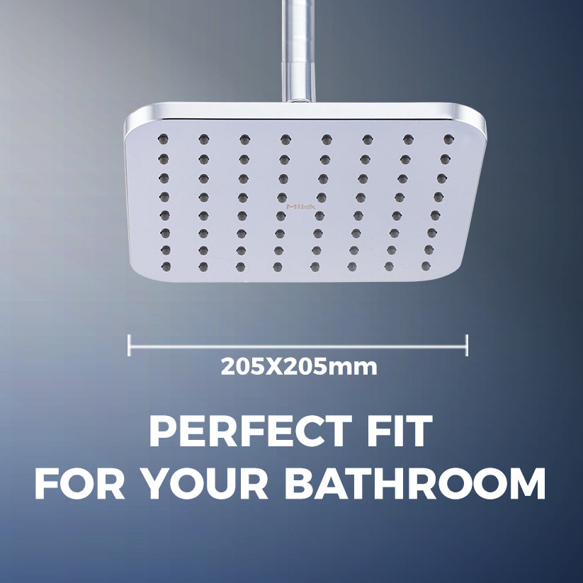 Mila Serene Rain Shower, ABS Shower Head Surface, Single Function, Chrome Rain Shower Head, 205x205 mm, Full Spray with Flow Control, MSXX0308CM